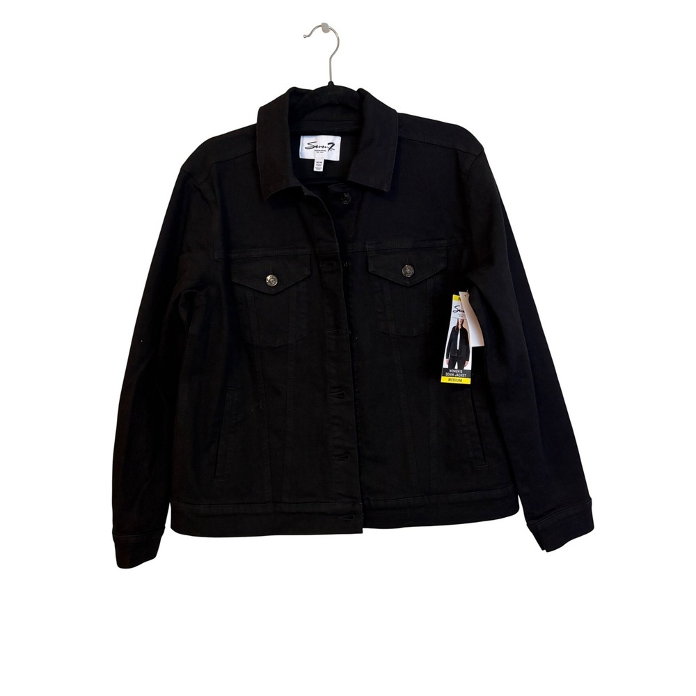 Seven7 Womens Denim Jacket Black Stretch Trucker Coat MY5302BL25 NWT Medium - Picture 9 of 10